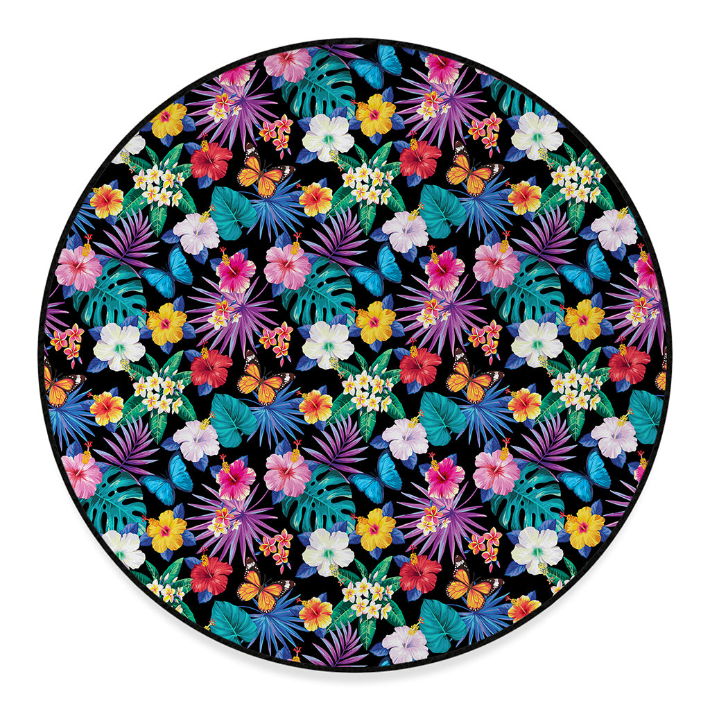 Colorful Tropical Jungle Hawaiian Print Round Floor Mat