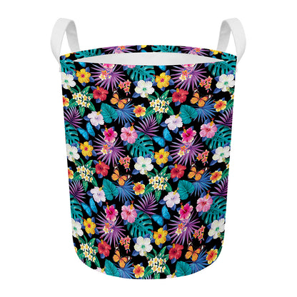 Colorful Tropical Jungle Hawaiian Print Round Laundry Basket