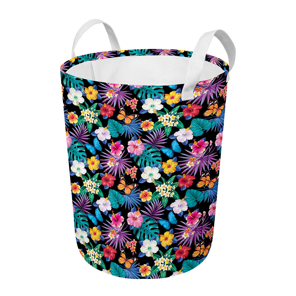 Colorful Tropical Jungle Hawaiian Print Round Laundry Basket