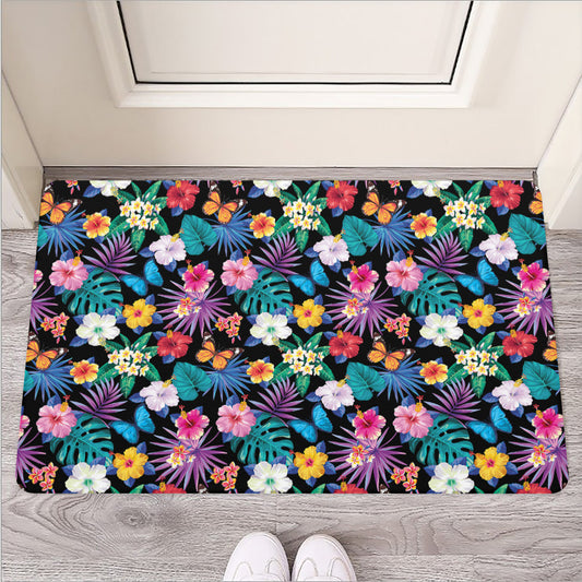 Colorful Tropical Jungle Hawaiian Print Rubber Doormat
