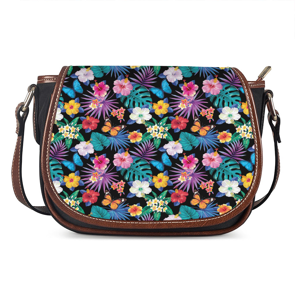 Colorful Tropical Jungle Hawaiian Print Saddle Bag