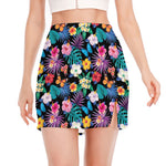 Colorful Tropical Jungle Hawaiian Print Side Slit Mini Skirt