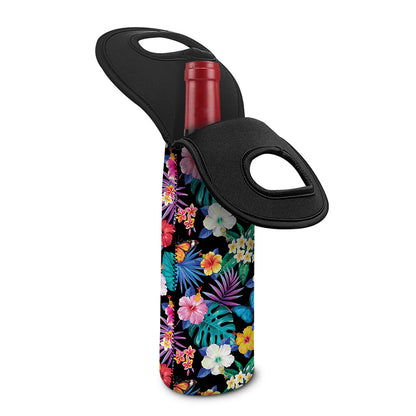 Colorful Tropical Jungle Hawaiian Print Single Neoprene Wine Tote