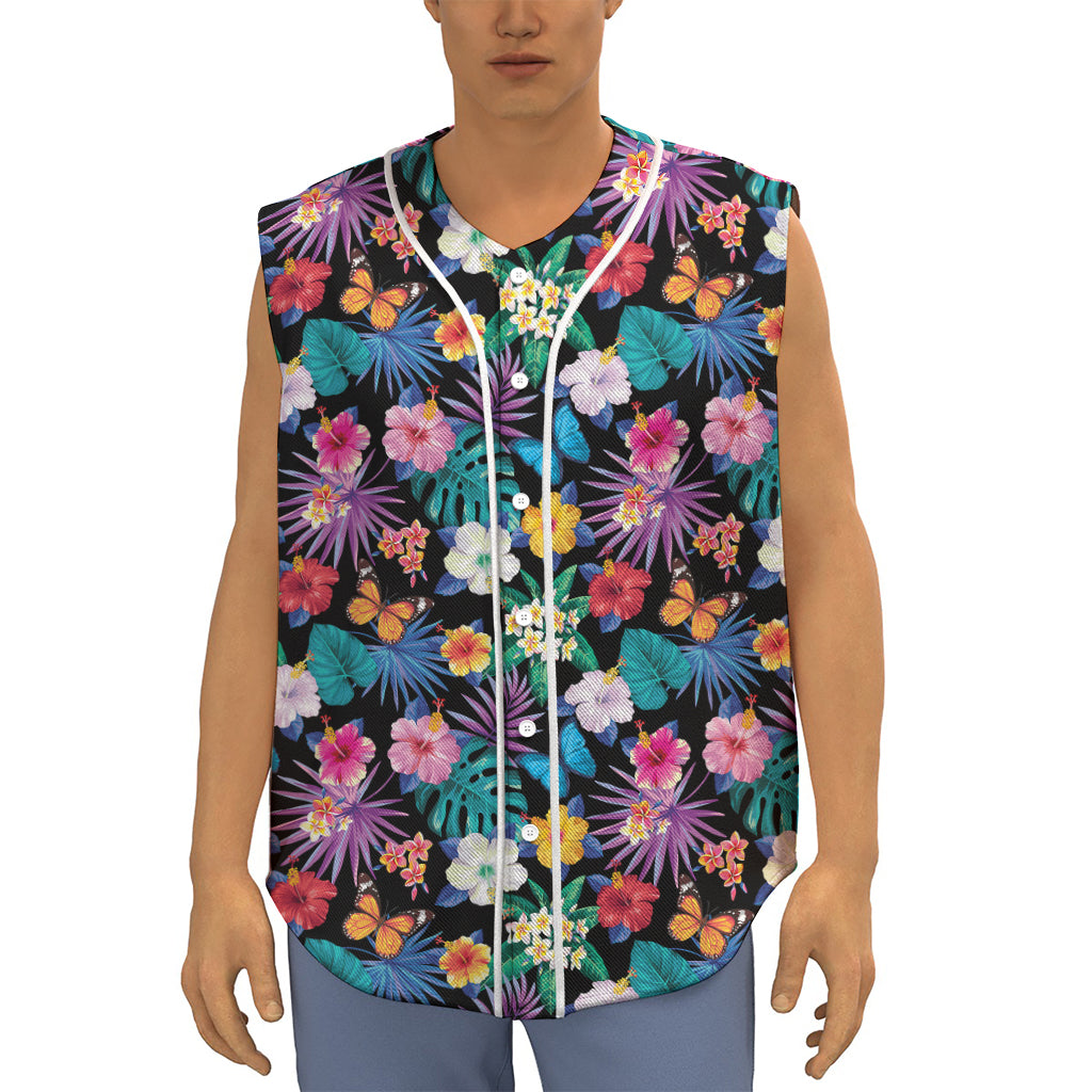 Colorful Tropical Jungle Hawaiian Print Sleeveless Baseball Jersey