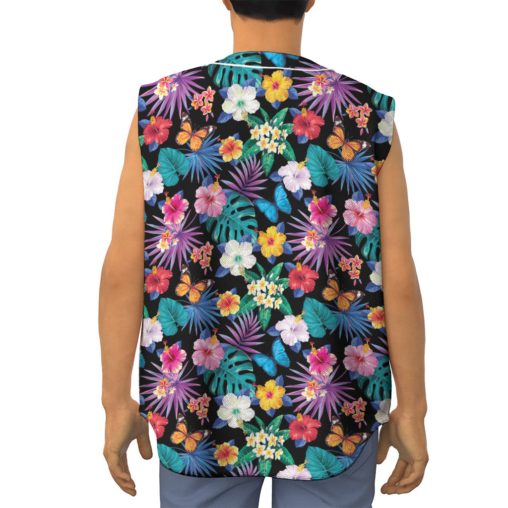 Colorful Tropical Jungle Hawaiian Print Sleeveless Baseball Jersey