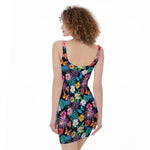 Colorful Tropical Jungle Hawaiian Print Sleeveless Bodycon Dress