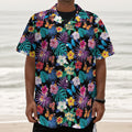 Colorful Tropical Jungle Hawaiian Print Textured Short Sleeve Shirt