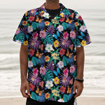 Colorful Tropical Jungle Hawaiian Print Textured Short Sleeve Shirt