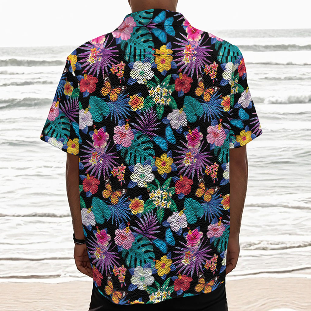Colorful Tropical Jungle Hawaiian Print Textured Short Sleeve Shirt