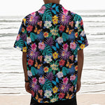 Colorful Tropical Jungle Hawaiian Print Textured Short Sleeve Shirt