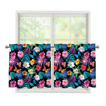 Colorful Tropical Jungle Hawaiian Print Tier Curtains