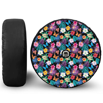 Colorful Tropical Jungle Hawaiian Print Tire Cover With Camera Hole