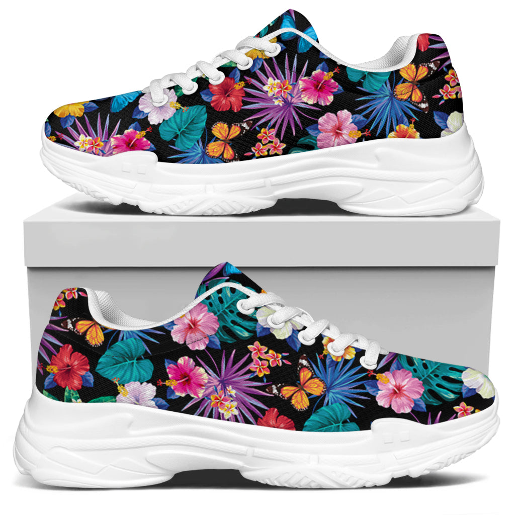 Colorful Tropical Jungle Hawaiian Print White Chunky Shoes