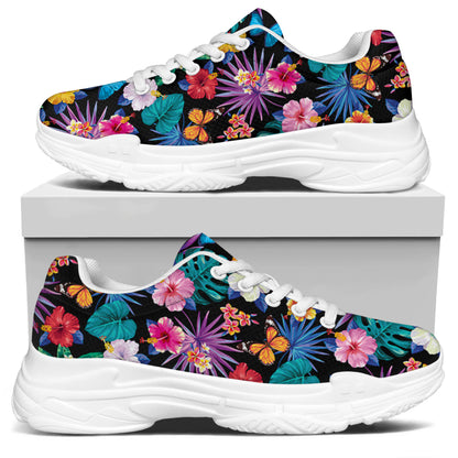 Colorful Tropical Jungle Hawaiian Print White Chunky Shoes