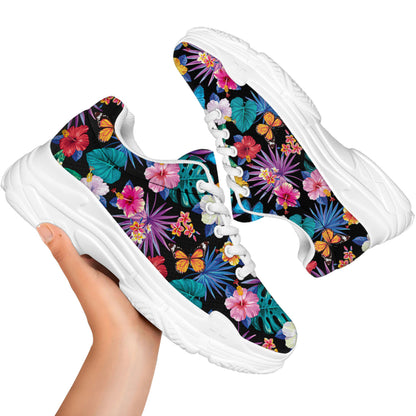 Colorful Tropical Jungle Hawaiian Print White Chunky Shoes
