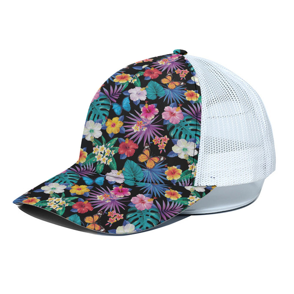 Colorful Tropical Jungle Hawaiian Print White Mesh Trucker Cap