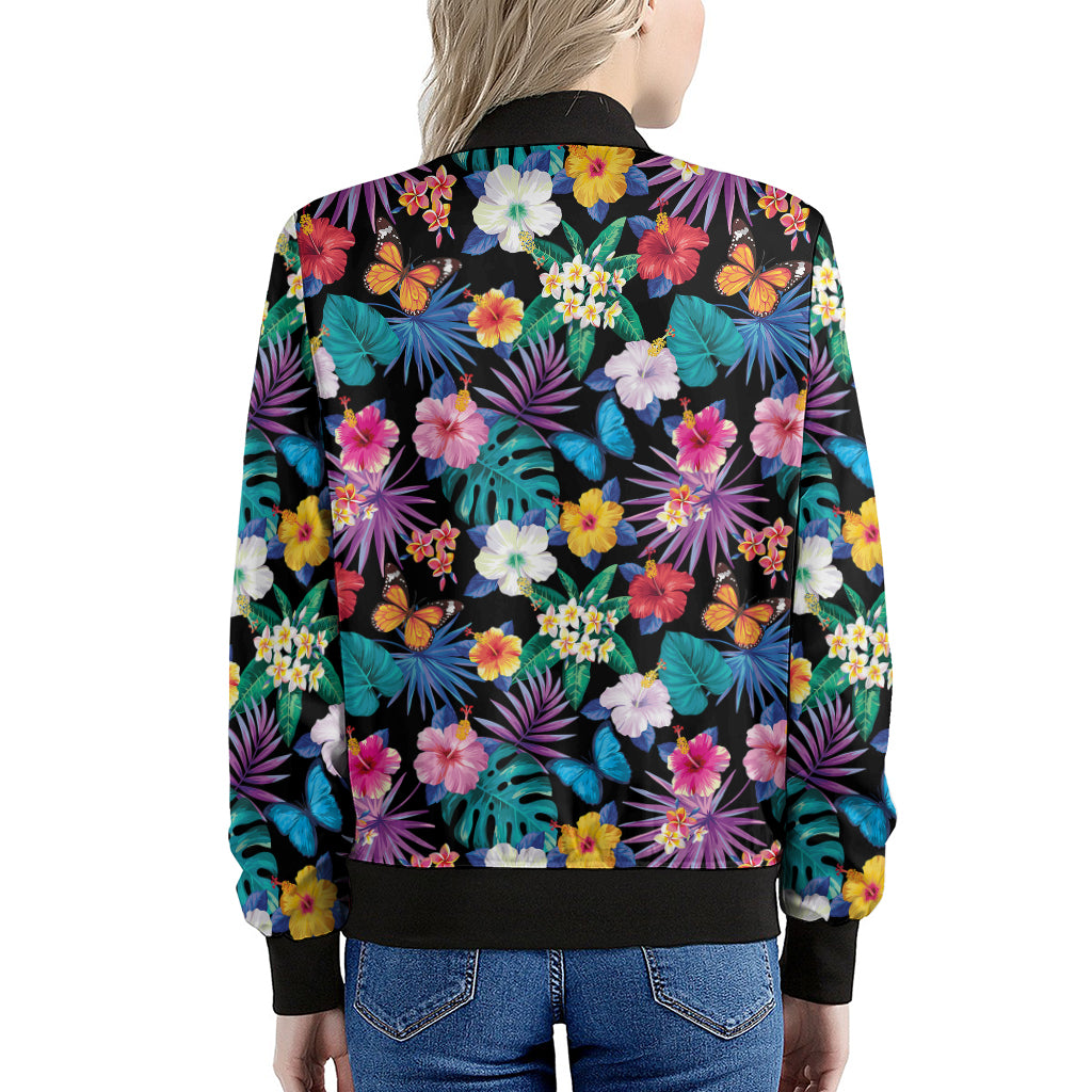 Colorful Tropical Jungle Hawaiian Print Women's Bomber Jacket