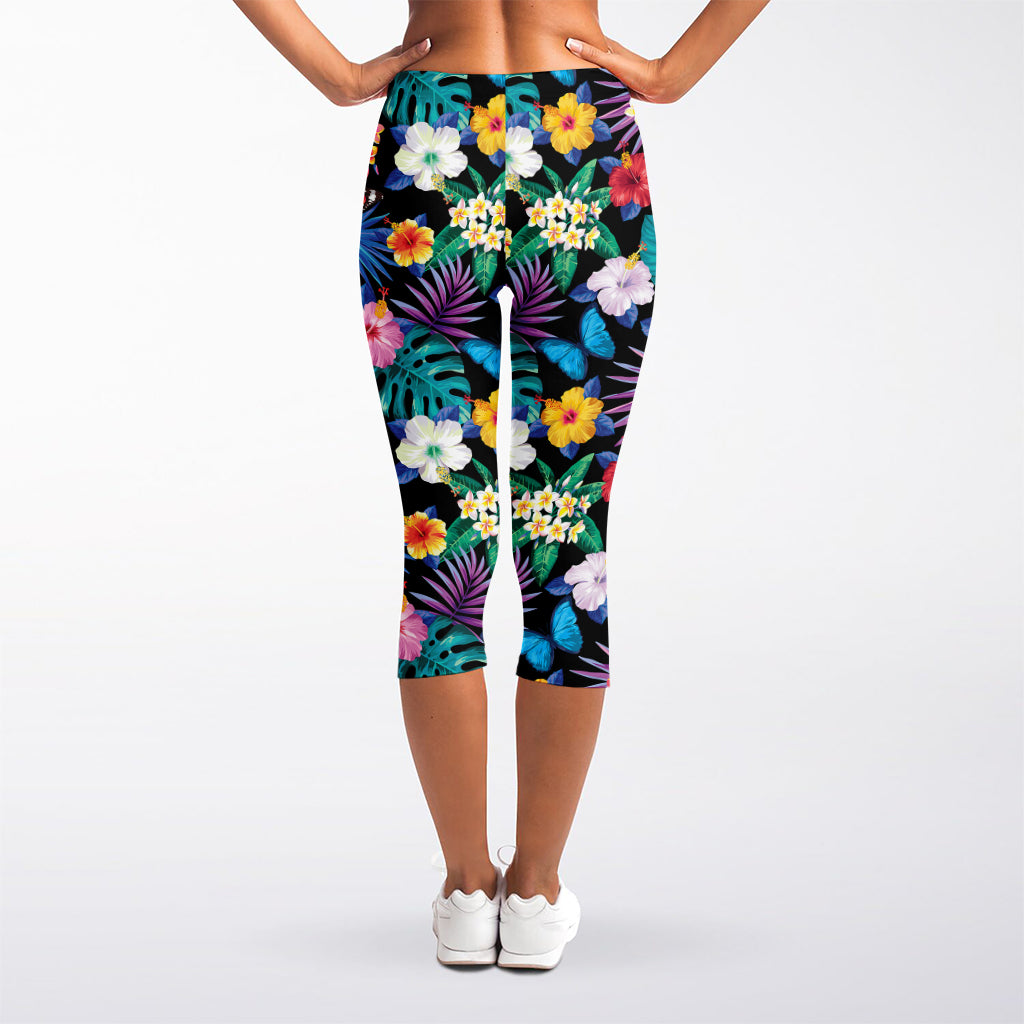 Colorful Tropical Jungle Hawaiian Print Women's Capri Leggings