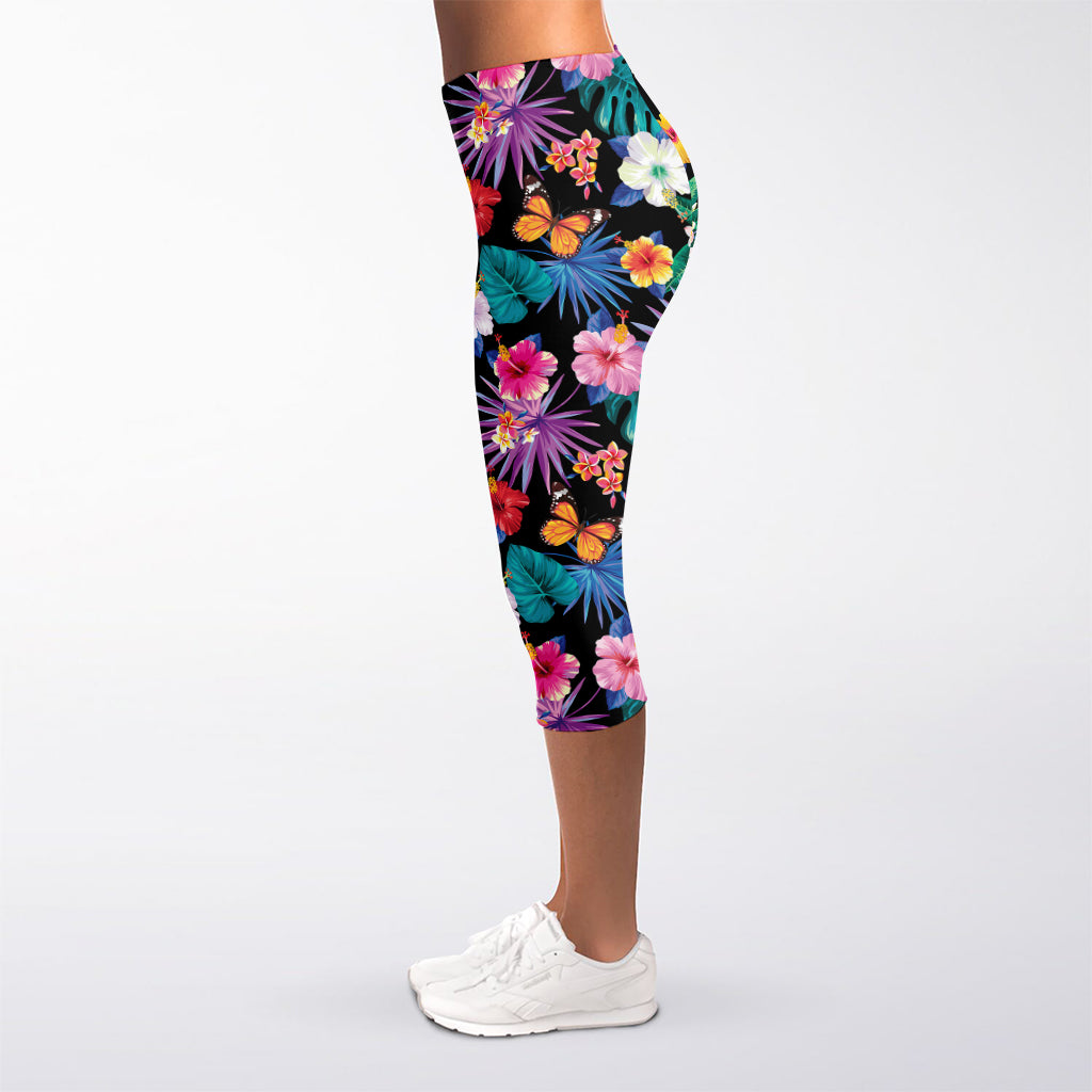 Colorful Tropical Jungle Hawaiian Print Women's Capri Leggings