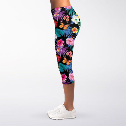 Colorful Tropical Jungle Hawaiian Print Women's Capri Leggings