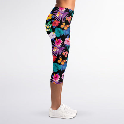 Colorful Tropical Jungle Hawaiian Print Women's Capri Leggings