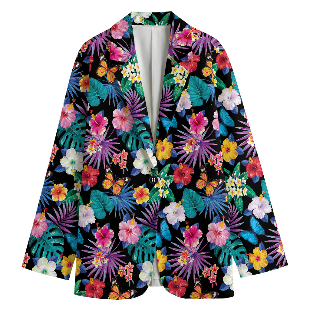 Colorful Tropical Jungle Hawaiian Print Women's Cotton Blazer