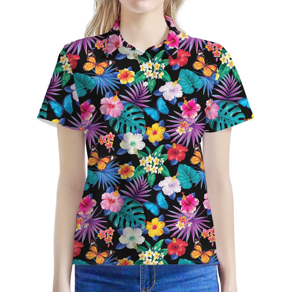 Colorful Tropical Jungle Hawaiian Print Women's Polo Shirt