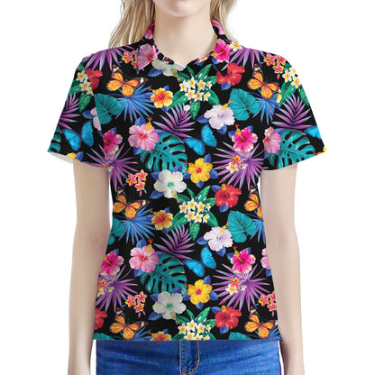 Colorful Tropical Jungle Hawaiian Print Women's Polo Shirt