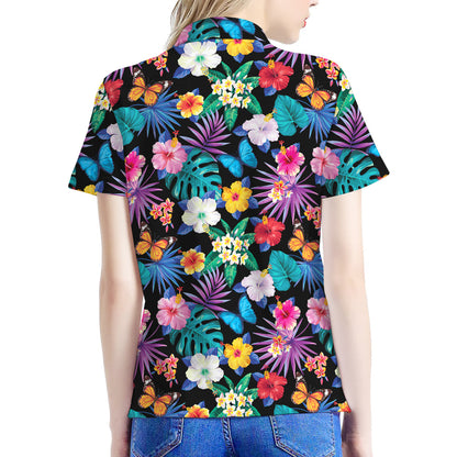 Colorful Tropical Jungle Hawaiian Print Women's Polo Shirt