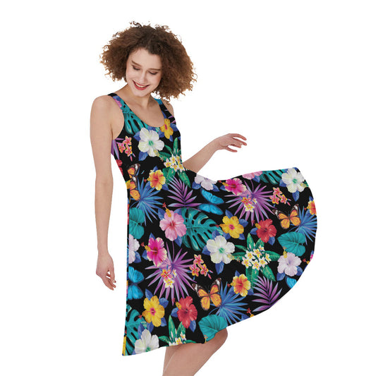 Colorful Tropical Jungle Hawaiian Print Women's Sleeveless Dress