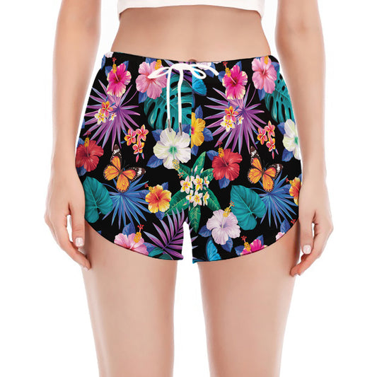 Colorful Tropical Jungle Hawaiian Print Women's Split Running Shorts
