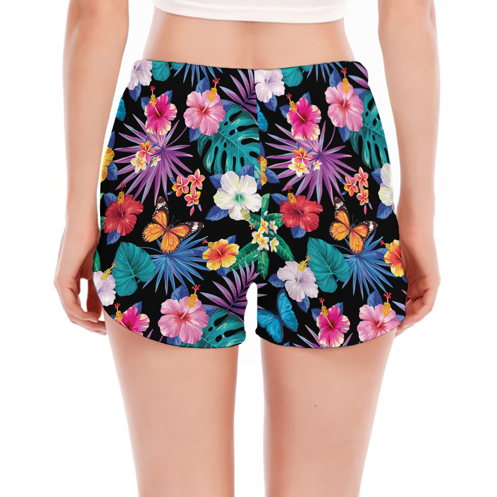 Colorful Tropical Jungle Hawaiian Print Women's Split Running Shorts