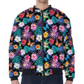 Colorful Tropical Jungle Hawaiian Print Zip Sleeve Bomber Jacket
