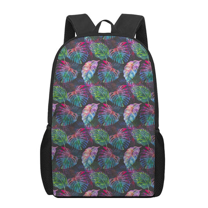 Colorful Tropical Leaves Pattern Print 17 Inch Backpack