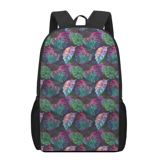 Colorful Tropical Leaves Pattern Print 17 Inch Backpack