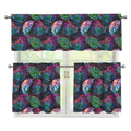 Colorful Tropical Leaves Pattern Print 3 Piece Kitchen Curtains