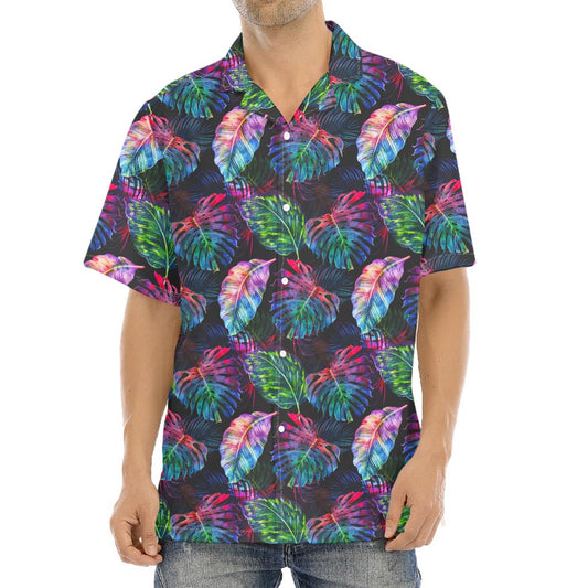 Colorful Tropical Leaves Pattern Print Aloha Shirt
