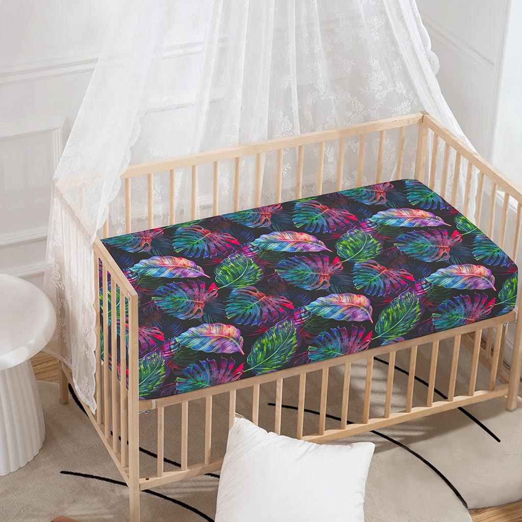 Colorful Tropical Leaves Pattern Print Baby Crib Sheet