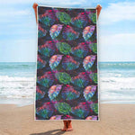 Colorful Tropical Leaves Pattern Print Beach Towel