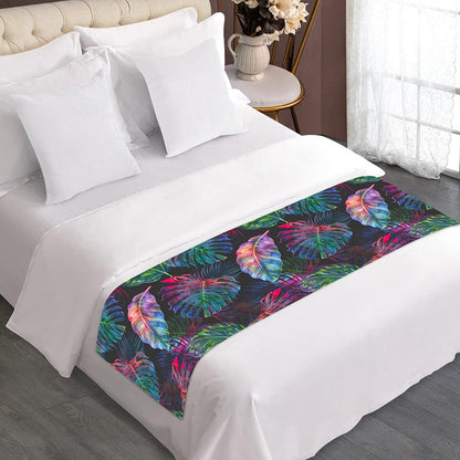 Colorful Tropical Leaves Pattern Print Bed Runner