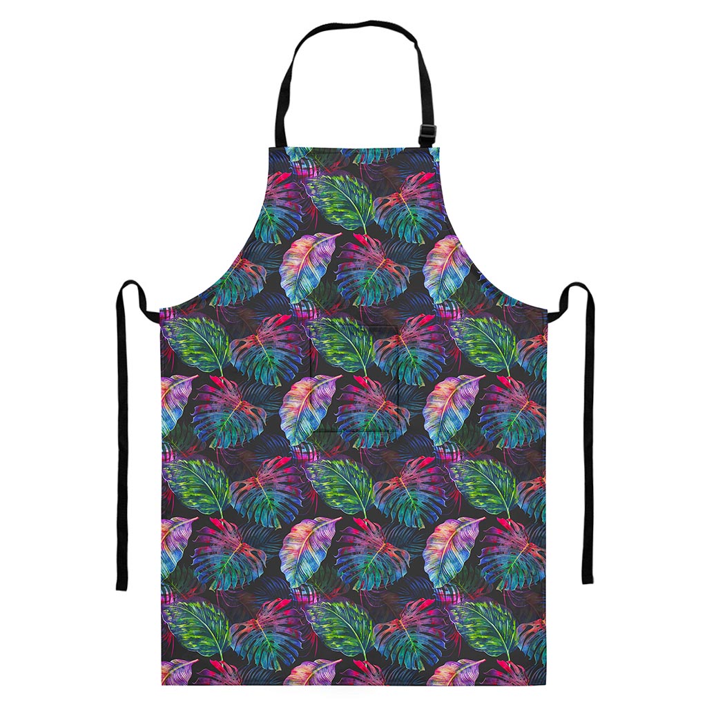 Colorful Tropical Leaves Pattern Print Bib Apron With Pocket