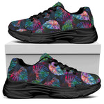 Colorful Tropical Leaves Pattern Print Black Chunky Shoes