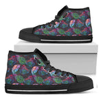 Colorful Tropical Leaves Pattern Print Black High Top Sneakers