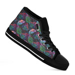 Colorful Tropical Leaves Pattern Print Black High Top Sneakers