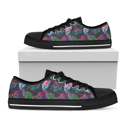 Colorful Tropical Leaves Pattern Print Black Low Top Sneakers