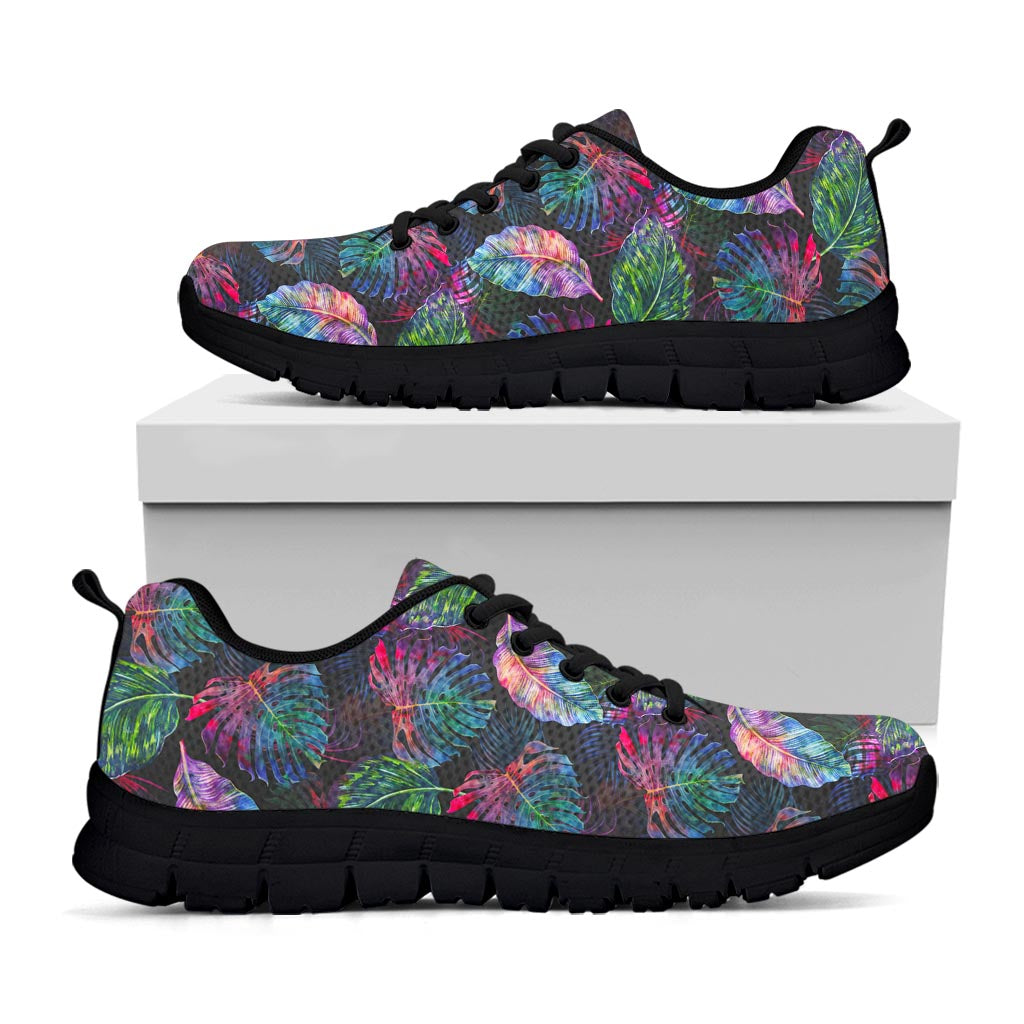 Colorful Tropical Leaves Pattern Print Black Running Shoes