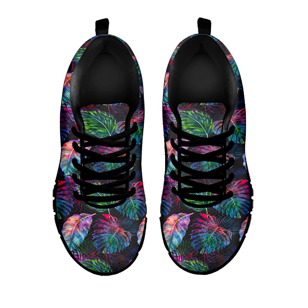 Colorful Tropical Leaves Pattern Print Black Running Shoes