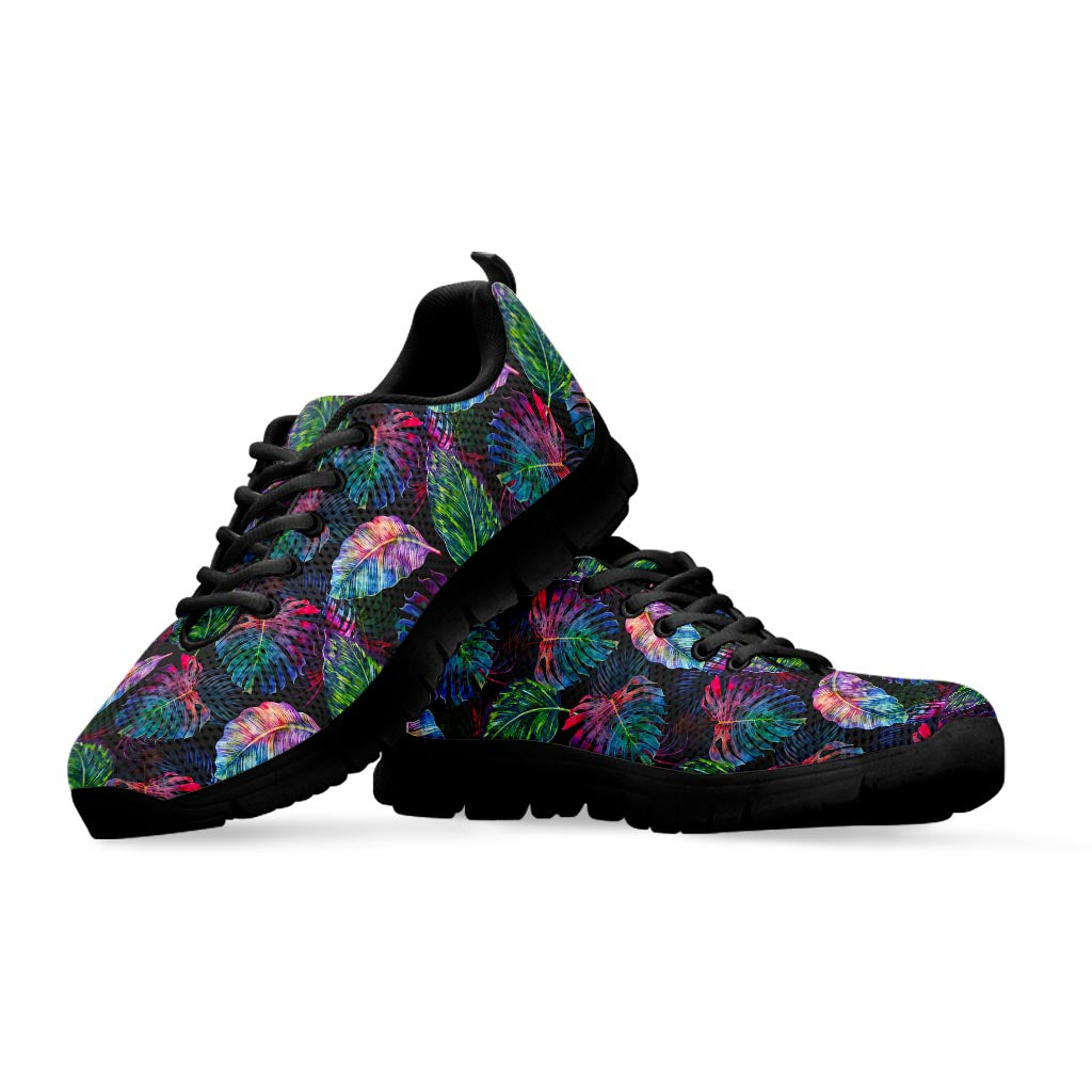 Colorful Tropical Leaves Pattern Print Black Running Shoes