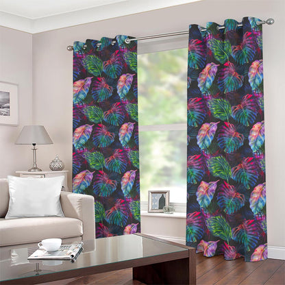 Colorful Tropical Leaves Pattern Print Blackout Grommet Curtains
