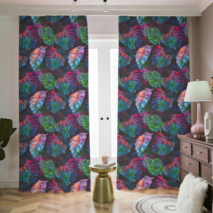 Colorful Tropical Leaves Pattern Print Blackout Pencil Pleat Curtains